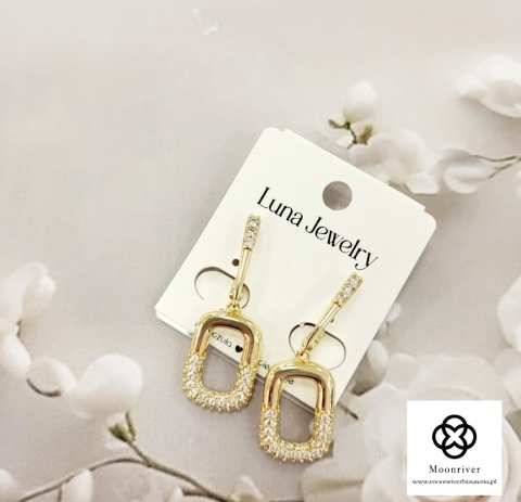 Eleganckie kolczyki z geometryczną zawieszką i cyrkoniami